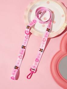 THE POWERPUFF GIRLS X SHEIN 通用卡通角色印花寵物遛狗4合1套裝，印花背心式胸背帶附牽繩、項圈與排泄物收納袋，適用狗與貓的戶外散步裝備，多尺寸可選 - 粉色 - 查看 7