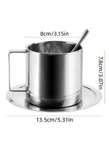 1pc Stainless Steel Coffee Cup Set With Cup, Saucer And Spoon, Modern Metal Tea Cup For Home Office - Multicolor - View 7