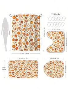 Pumpkin Bow Pattern Printed Shower Curtain, Customized Bathroom Divider Curtain, Waterproof & Mildew-Resistant, No-Drill Installation - A - View 3