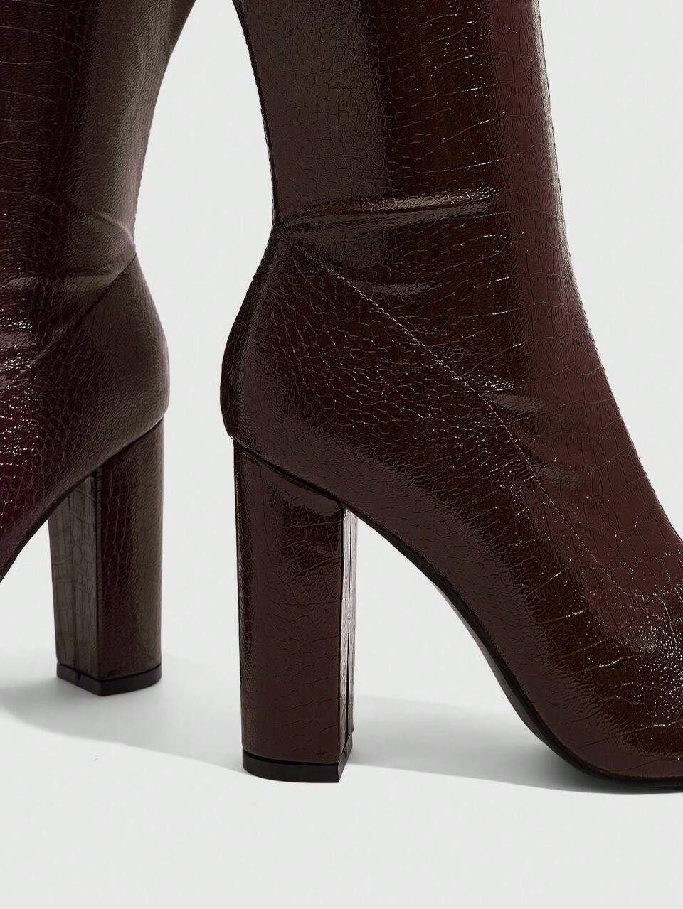 CUCCOO SZL Women's Pointed Thick Heel Brown Embossed Side Zipper Over Knee Boots Boots Tight Comfortable Sexy Party Fashion Stretch Women's Boots Autumn/Winter