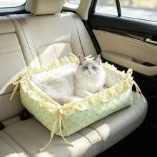 1PC Cozy Pet Bed, Soft Dot-Print Cat Sofa With Ruffled Edge, Non-Slip Washable Cushion For Small Dogs & Cats - Green - View 5