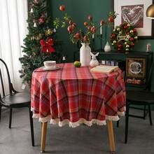Cirelle Christmas Plaid Tablecloth With Fringe - Festive Red Tartan Plaid Table Cover, Washable Holiday Table Cloth With Tassels For Dining Room, Kitchen & Party - Red - View 3