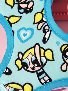 THE POWERPUFF GIRLS X SHEIN 通用卡通角色印花寵物散步四合一套裝，印花背心式胸背帶附牽繩、項圈與排泄物收納袋，適用狗與貓的戶外散步裝備，多種尺寸 - 藍色 - 查看 5