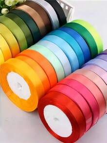 25Yards 1 5cm Satin Ribbon Rose Flower Design For Wedding Decoration DIY Hair Bow Valentine Gift Wrapping Party Supplies - Multicolor - View 2