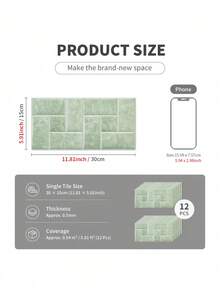 12PCS 2D Faux Tile Stickers PVC Peel And Stick Wall Decals Waterproof Oilproof Self Adhesive For Kitchen Bathroom Backsplash Wall Decor Easy Clean Removable - one-size - View 7