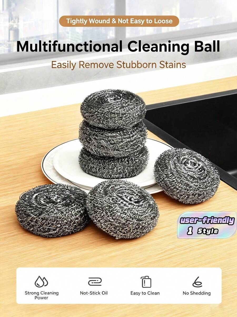 Galvanized Metal Steel Wire Ball Powerful Degreasing And Descaling Cleaning Ball Household Dishwashing Brush Pot Kitchen Cleaning Artifact Large Steel Wire Ball - 6Pcs - View 1