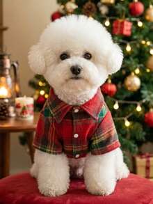 PETSIN 1pc Christmas Mixed Color Checkered Warm Lining Pet Shirt - Multicolor - View 7