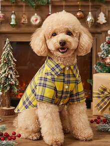 PETSIN 1pc Pet Plaid Shirt In Yellow, Suitable For Pet Daily Wear - Multicolor - View 3