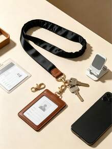 1PC Retractable ID Card Lanyard, Elastic Neck Strap Keychain Holder, Black, Suitable For Women Men Nurses, Cruise Card Clip, Durable Comfortable Daily Use - Retractable Lanyard - View 5