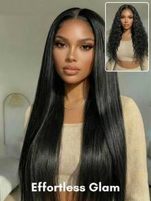ALL READY WIG 2-In-1 Wet And Wavy Bye-Bye Slip 7x5 Lace Closure Glueless Wig For Beginners Two Styles In One Wig Glue-Free Pre-Styled Pre-Cut Pre-Plucked Pre-Bleached Transparent Lace Parting Flexibility Drawstring 100% Human Hair Beginner Friendly - SNatural - View 3