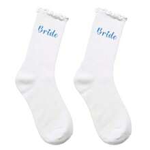 1 Pair White Pure‑Cotton Mid‑Calf Socks With Ruffled Edge, Perfect For Wedding Preparation, Wedding Favors And Parties, Soft And Comfortable, Also Suitable For Home Wear - White double - View 6