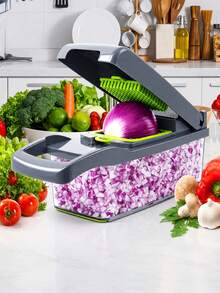 1PC Multi Blade Vegetable Chopper Slicer Dicer, 6 Interchangeable Blades Onion Cutter With Storage Container & Hand Guard, Manual Food Shredder Grater, Easy Clean Anti-Slip Base Kitchen Prep Tool For Potato Carrot Garlic Fruit Salad - Multicolor - View 7
