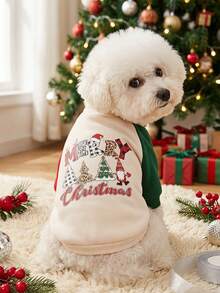 PETSIN 1pc Christmas Red & Green Contrast Color Cute Pet Sweatshirt - Multicolor - View 1