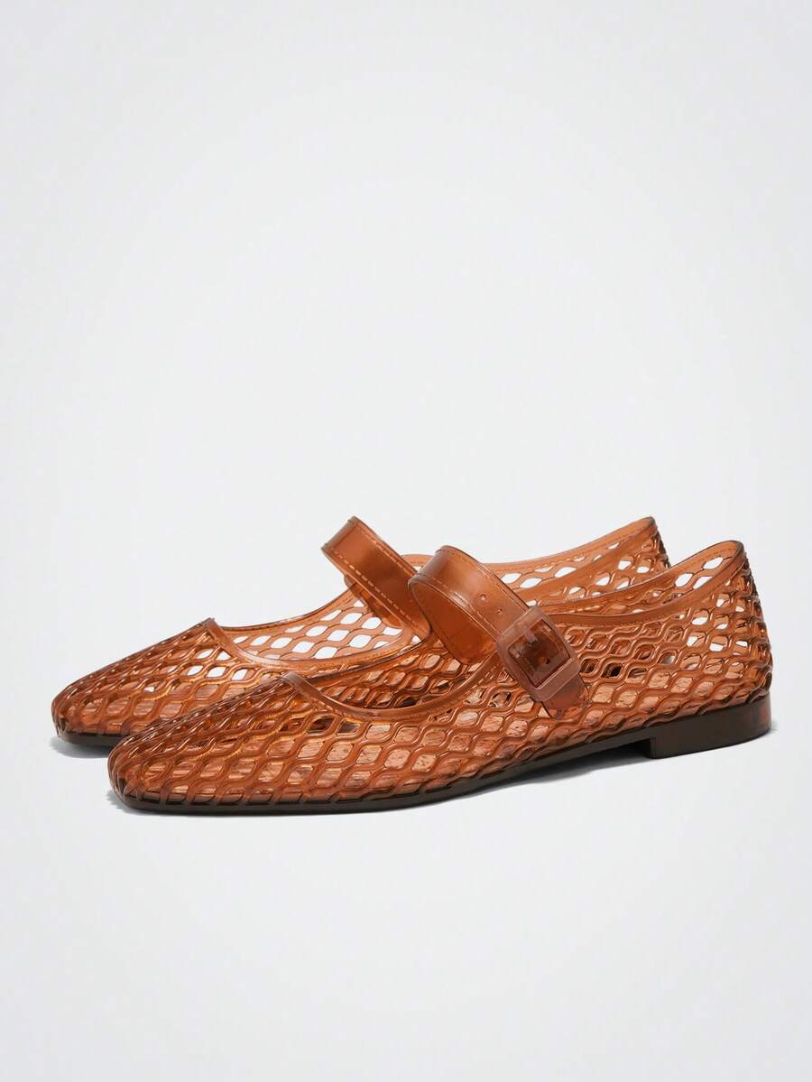 Maija Sepatu Pantai/Liburan Wanita Ujung Bulat dengan Hiasan Kristal - Coffee Brown - View 1
