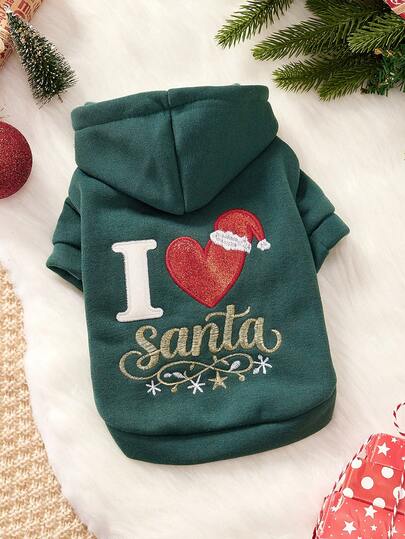PETSIN 1pc Pet Christmas Style Clothing, Cat And Dog Universal Clothes, Embroidered Santa Claus Pet Hoodie, Suitable For Small Dogs, Cats' Daily Dressing, Holiday Parties, And Christmas Photography