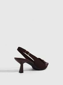 CUCCOO SZL Premium Brown Cloth Metal Buckle Pointed Toe Thin Heel Empty Shoes Commuting Versatile - Brown - View 3