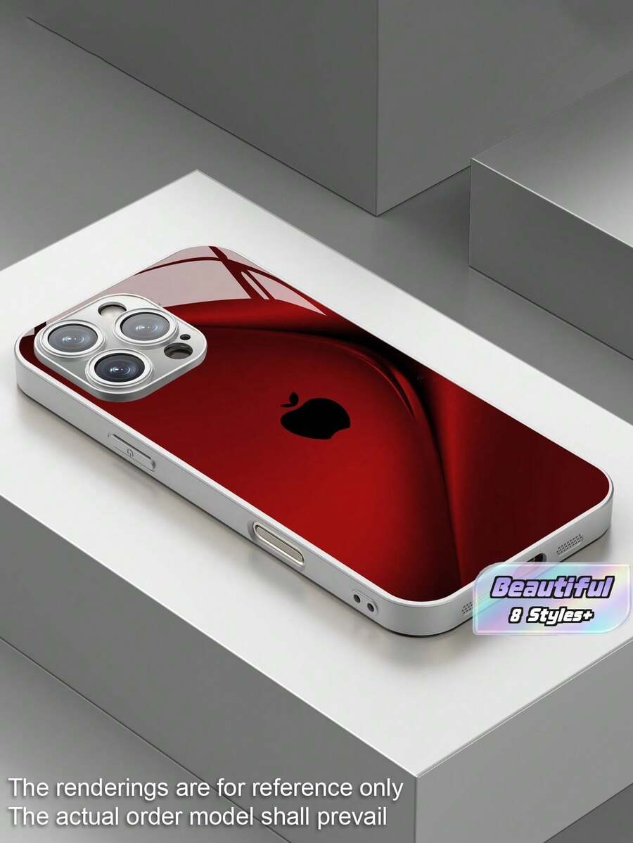 Phone Case, Phone Case With A Simple Graphic Apple Design, Gradient Curved Design, High-Definition Glass Phone Case, Drop-Resistant, Versatile - Red - View 1