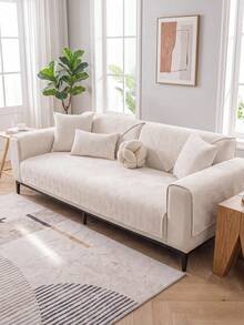 1Pc Four-Season Universal Sofa Cushion Chenier Modern Simple Non-Slip Sofa Cushion Cover, Machine Washable Room Decoration Pet-Friendly Protective Cover, Adjustable Corner Sofa Cover Suitable For Bedroom And Living Room Combination Cover Towel - Beige - View 2