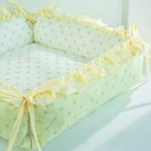1PC Cozy Pet Bed, Soft Dot-Print Cat Sofa With Ruffled Edge, Non-Slip Washable Cushion For Small Dogs & Cats - Green - View 7