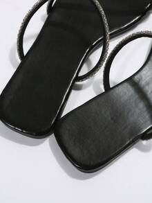 Eladyva Women's Flat-Soled Sandals Square Toe Diamond With Black Sandals, Exquisite Holiday Street Models - Black - View 7
