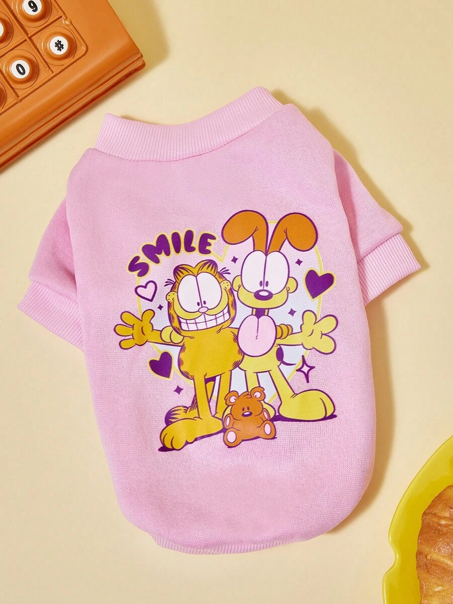 GARFIELD | PETSIN 1件印花寵物毛衣,適用於貓、狗,愛心與字母圖案,柔軟舒適保暖寵物衣 - 彩色 - 查看 1