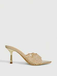 CUCCOO SZL Women Embroidered Lace Pointed Toe Stiletto Heeled Sandals Spring Shoes Prom Heels Summer Shoes - Light gold - View 2