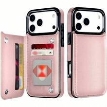 Teckwe Phone Case: (Double Buckle Microfiber Leather Case) Compatible With Iphone 18/17/16/15/14/13 Pro Max Plus AiR, Wallet Case With Card Holder, PU Synthetic Leather Kickstand Card Slot Case, Double Magnetic Buckle And Durable Shockproof Cover, Microfiber Leather Stand Design. - Pink - View 15