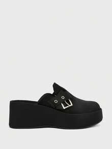 Sugerpunk Retro Rivet Heel Mules Shoes Women's, Platform Sole Slip-On Punk Style Versatile Outdoor Slippers, Summer Wear Fall Shoes - Black - View 6