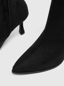 CUCCOO BIZCHIC Women's V-Notch Boots With Slim Heels And High Heels, Commuting Suede Short Boots, Versatile For Daily Use - Black - View 11