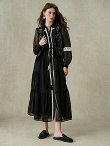 Styleloop 女款時尚黑色拼接舒適平底穆勒鞋 女式平底拖鞋 適合戶外休閒風格 - 墨曜黑 - 查看 3