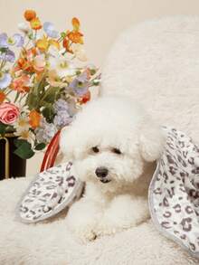 PETSIN 1件寵物貓狗通用黑色斑點可愛圖案印花毛絨四季通用狗毯 - 灰色橢圓印 - 查看 7