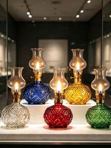 1pc Vintage Windproof Adjustable Glass Oil Lamp, Indoor Outdoor Retro Decor Lamp, Camping Festival Home Ornament, Fuel Not Included - Kerosene Lamp - View 5