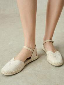 Styleloop Women's Flat Bottom Round Toe Leakage Heel Flower Embroidery Spring And Summer Beach Vacation Shoes Fall Shoes - Beige - View 10