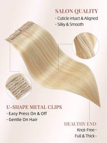 Clip In Hair Extensions, 4 Pcs Straight Remy Human Hair With 8 Clips, 613# Light Blonde & P27/613 Golden Blonde Highlight Shades, 12‑18 Inch Double Weft, Invisible Design, Natural Texture For Women Full‑Head Daily Hairstyle Styling - SP27/613 - View 2