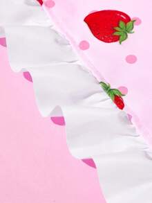 Strawberry Shortcake X SHEIN 1pc Cute Ruffled Strawberry Print Half Apron, Suitable For Cooking And Baking, Creative Gift - Pink - View 5