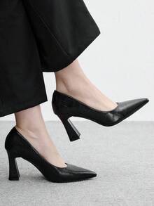 CUCCOO BIZCHIC New Pointed Head Shallow Mouth Sexy Lady Style Women's High Heels Spring Single Shoes Spring Break Easter - jet black - View 2