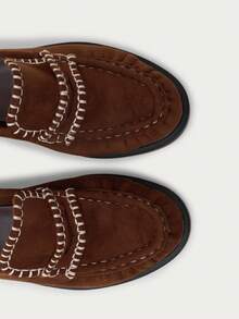 Nöista Classic Penny Loafer In Soft Faux Suede With Contrast Stitching, Apron Toe And Flexible Sole For Everyday Comfort. - Brown - View 7