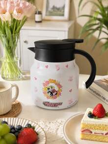 THE POWERPUFF GIRLS X SHEIN 1個 800ml/1000ml 304不鏽鋼長效保溫保冷 防塵蓋 防滑底輕量可重複使用 粉色愛心角色圖案保溫水壺 通勤徒步野餐日常通用熱門補水杯 - 彩色 - 查看 2