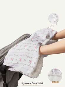 Cozy Pixies 1-Piece Stroller Accessories, Cute Floral Bow Pattern, Soft Gloves, Thick Stroller Handle Cover, Suitable For Outdoor Play In Autumn And Winter - Multicolor - View 1