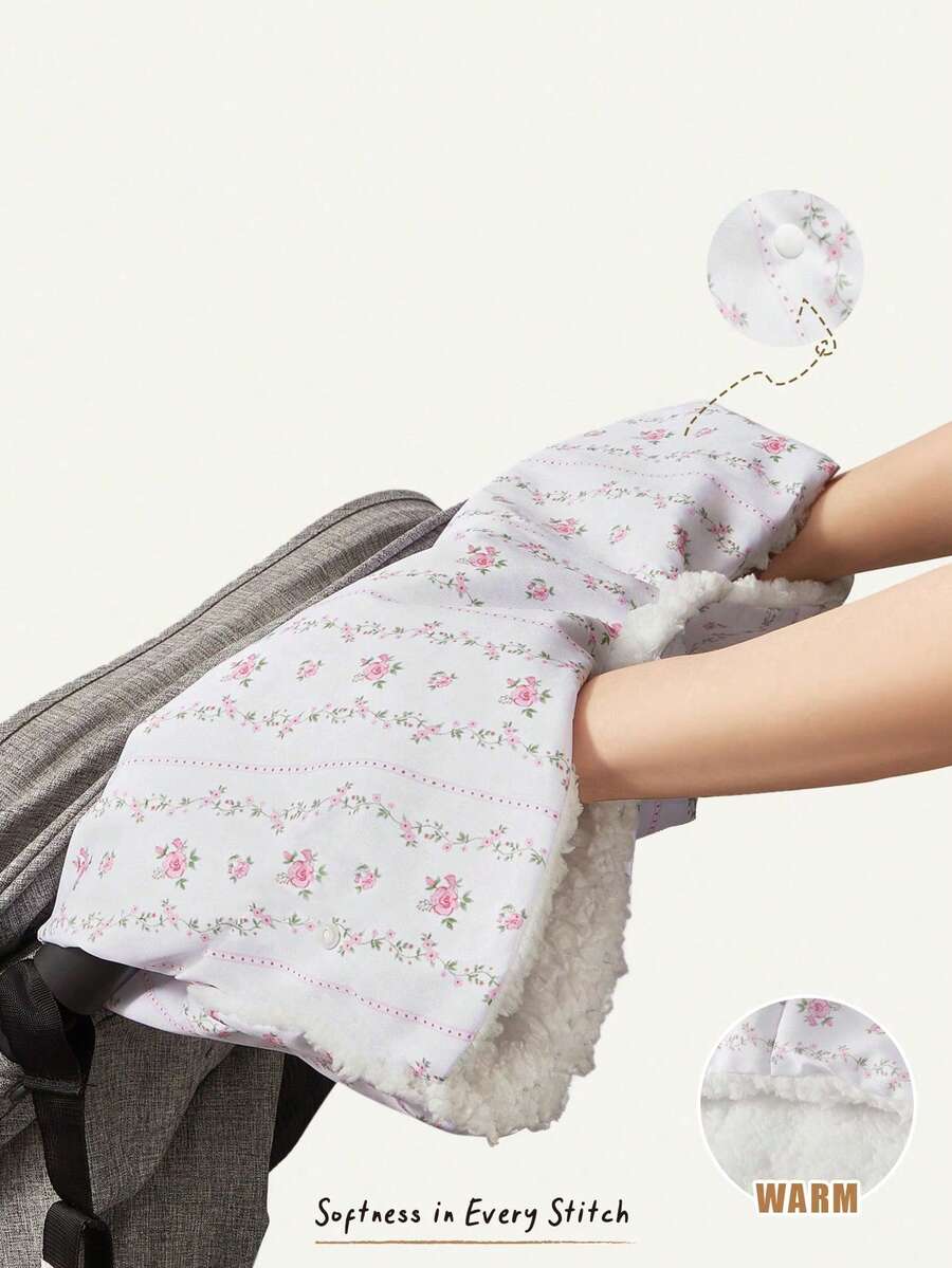 Cozy Pixies 1-Piece Stroller Accessories, Cute Floral Bow Pattern, Soft Gloves, Thick Stroller Handle Cover, Suitable For Outdoor Play In Autumn And Winter - Multicolor - View 1