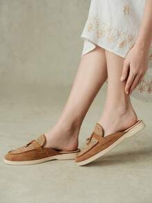 Styleloop 女款時尚棕色拼接舒適平底穆勒鞋 女款平底拖鞋 適合戶外休閒風格旅行 - 復古陶棕 - 查看 11