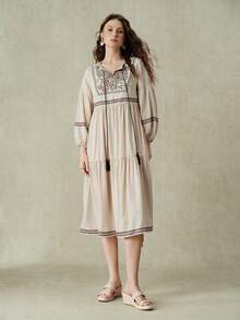 Styleloop 女款草編斜跟涼鞋 淡杏色編織麻繩鞋 波希米亞風 音樂節適合外出穿著 - 杏色6 - 查看 5
