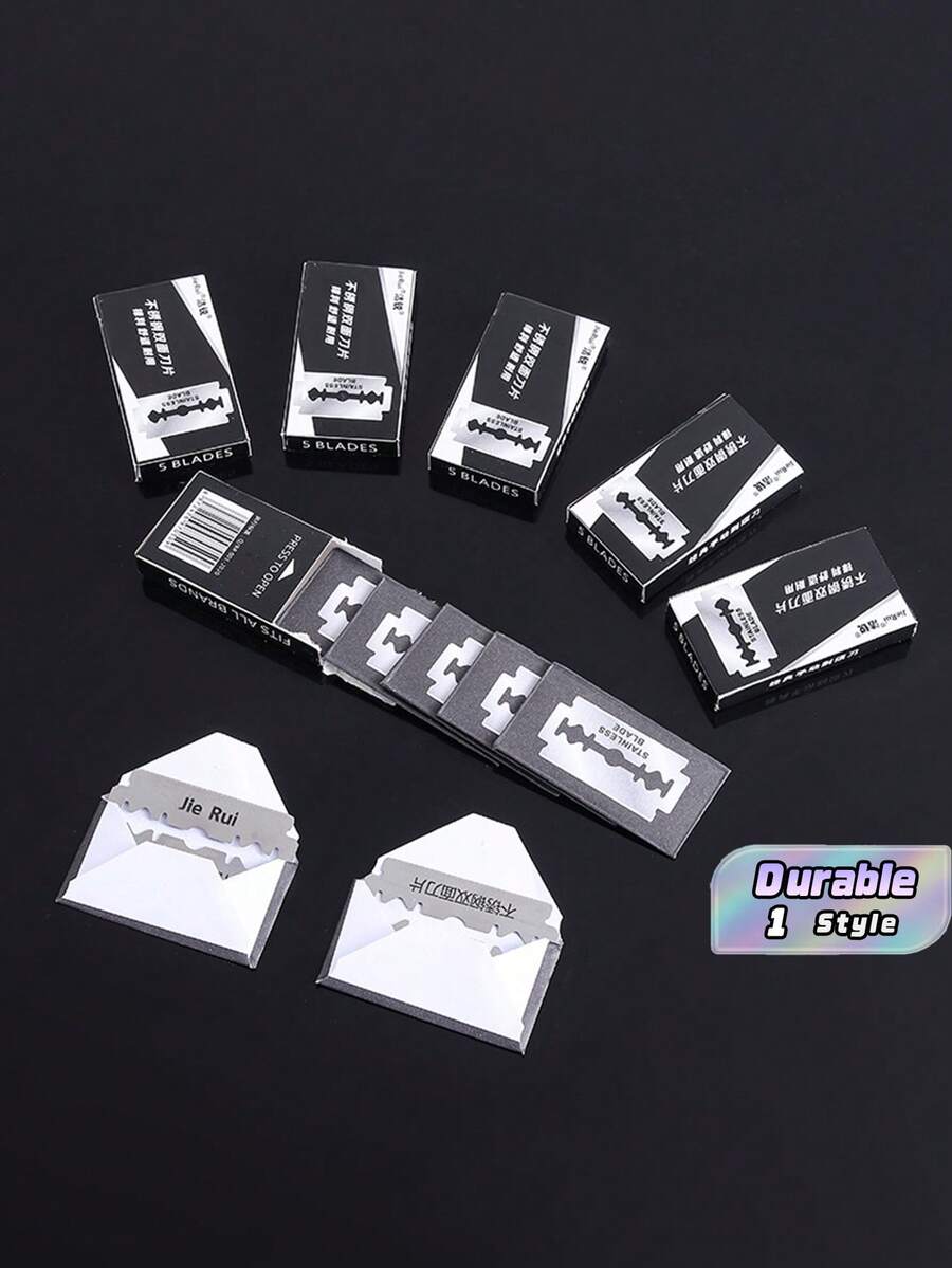 Double-Edged Razor Blade For Hairdresser, Men's Razor Blade, Stainless Steel Professional Haircut Tool - Black - View 1