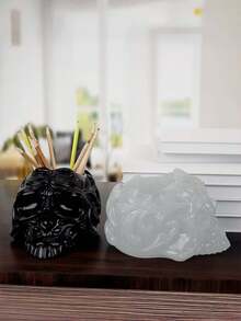 Drop Glue Relief Skull Pen Holder Mold Gothic Style Halloween Atmosphere Ornament Gypsum Concrete Silicone Mold. - skull - View 2