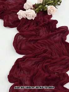 1pc Bali Style Pink Pleated Table Runner, Bohemian Twisted Gauze Polyester Blend Fabric, Versatile Christmas Wedding Birthday Party Table Decoration - Burgundy - View 14