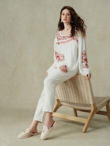 Styleloop 女款時尚米色拼接舒適平底穆勒鞋 拖鞋式平底鞋 適合戶外休閒風格 - 奶霜米白 - 查看 4