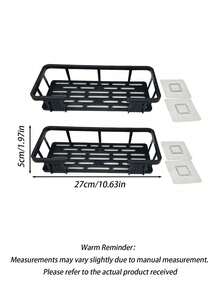 2pcs Wall-Mounted Bathroom Shelves, No Drilling Required - Large Capacity, Lightweight, Space-Saving Makeup And Toiletry Storage Rack, Stylish Metal Design, Hypoallergenic Plastic, Suitable For Bathroom And Kitchen, Bathroom Accessories - Black - View 11