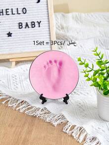 Hundred-Day/One-Year-Old Gift, Newborn Handprint And Footprint Commemorative Tool Set 3-Piece Set Including Handprint Mud + Bracket + Mold - Multicolor - View 24