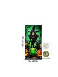 Halloween Door Curtain Decorations, Halloween Background Banner, Spooky‑Atmosphere Decor With Witch And Skull Door Cover - multicolor - View 12