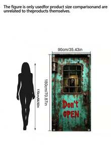 Halloween Door Curtain Decoration, Halloween Background Banner, Spooky Atmosphere Decor, Witch & Skull Door Cover - multicolor - View 4